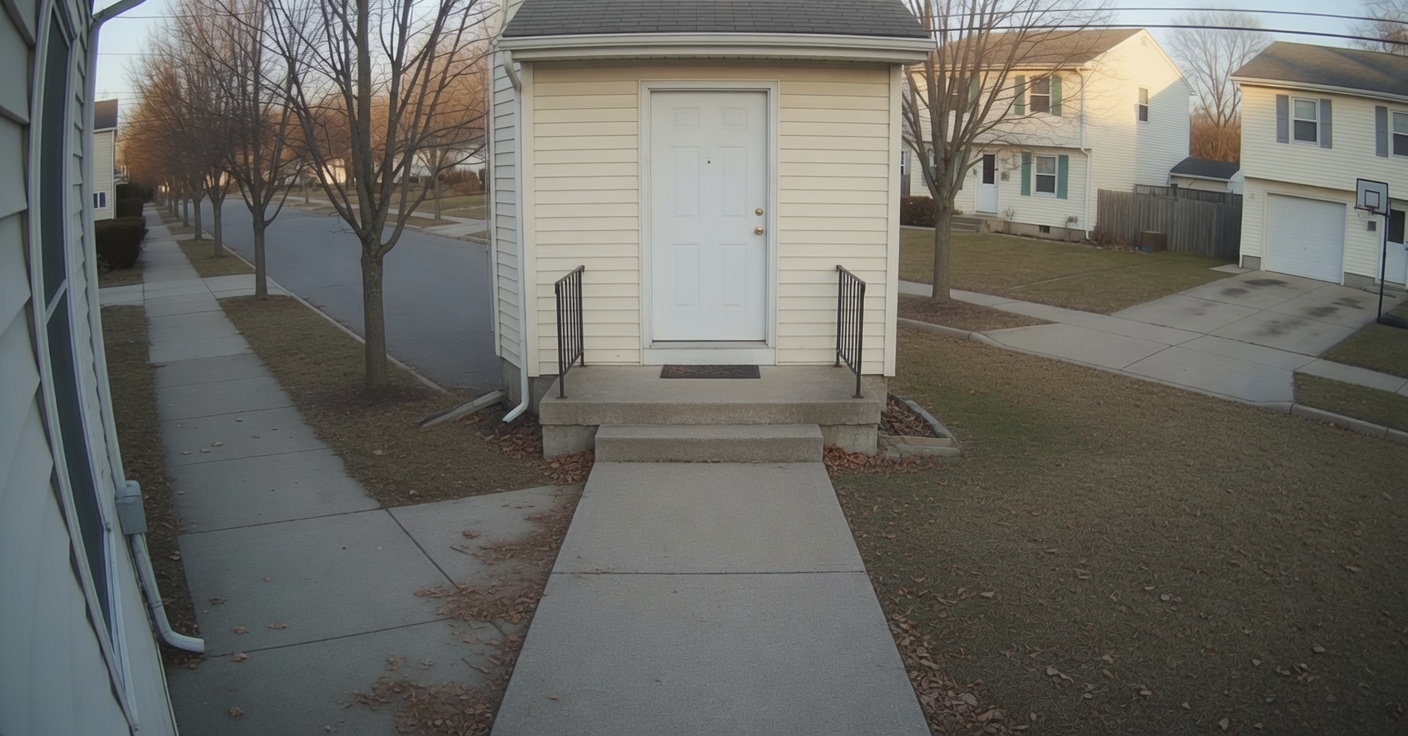 Walkway camera. The front walk and porch are empty.